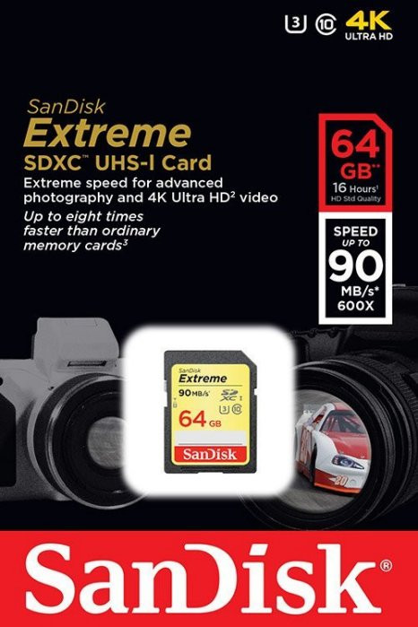 SanDisk Extrime 64GB SDHC 90MB/S Class 10