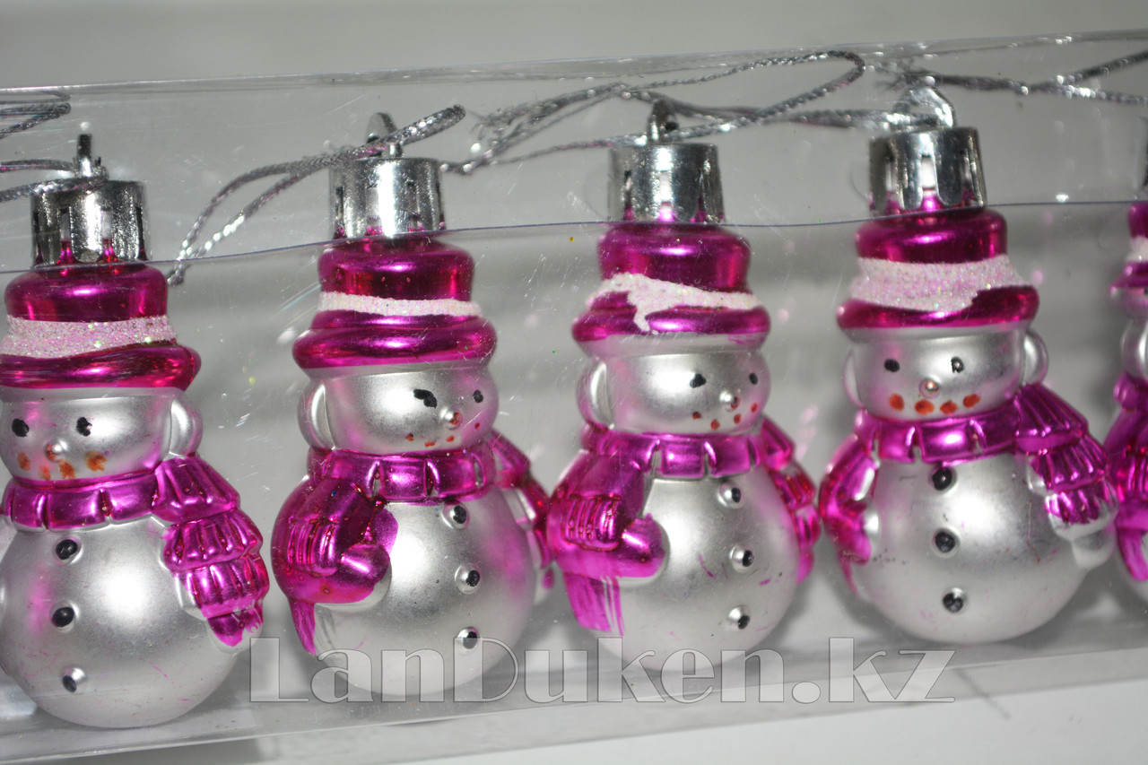 Набор новогодних елочных игрушек "Снеговик" (розовые) 6 шт. B-084 - фото 2 - id-p39081439