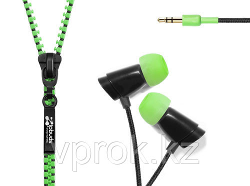 Наушники "Headphones  for iPod / MP3 / iPone ZIPPER,Ø10mm, 97±3dB/1mW,20-20,000Hz,Green,1.0m"