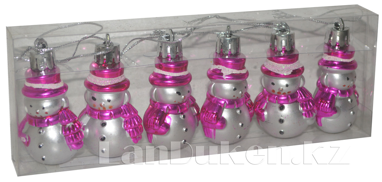 Набор новогодних елочных игрушек "Снеговик" (розовые) 6 шт. B-084