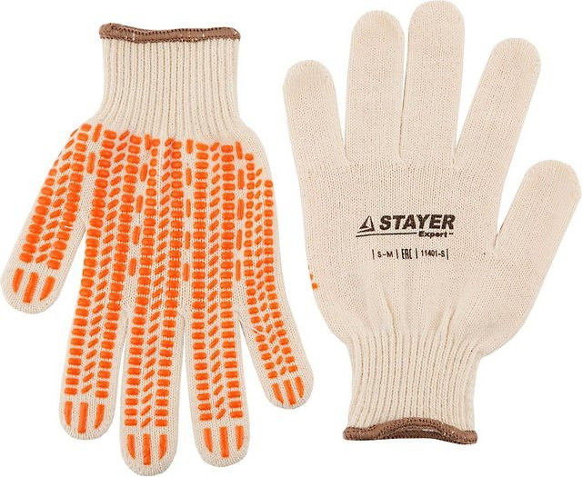 Перчатки трикотажные с защитой от скольжения, х/б Stayer Expert  (S-M)