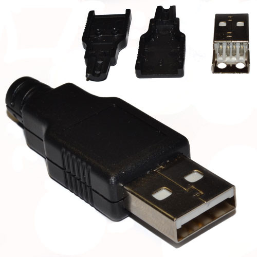 Разборный USB штекер тип А ( вилка / папа ) на провод, под пайку