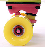 Пластборд (Пенни борд) 22,5" (салатовая дека / желтые колеса / розовый трак), фото 3