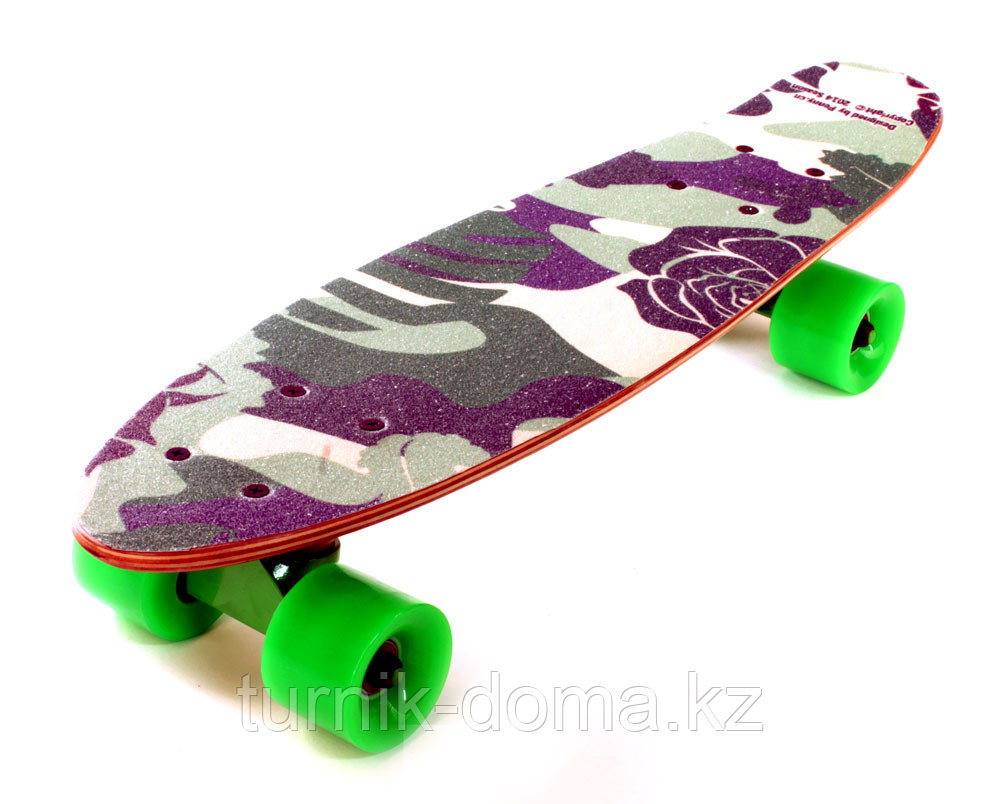 Скейтборд классика "Цветочный камуфляж" (Пенни борд ) 22,5" (деревянная дека / зеленые колеса /