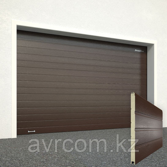 Ворота секционные RSD02, дизайн панели: доска, цвет: коричневый.