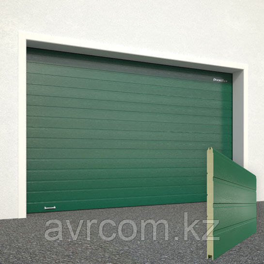 Ворота секционные RSD02, дизайн панели: доска, цвет: зеленый.