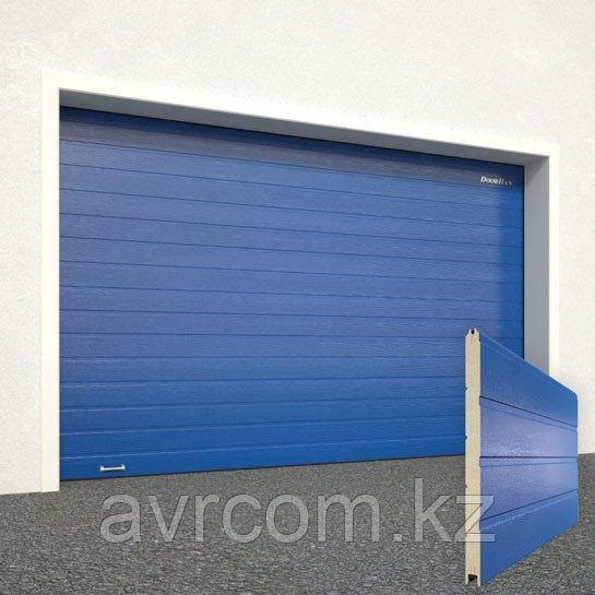 Ворота секционные RSD02, дизайн панели: доска, цвет: синий.