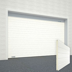 Ворота секционные RSD02, дизайн панели: горизонтальная полоса (гофра), цвет: белый.