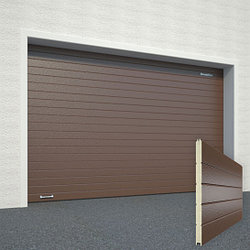 Ворота секционные RSD02, дизайн панели: горизонтальная полоса (гофра), цвет: коричневый.