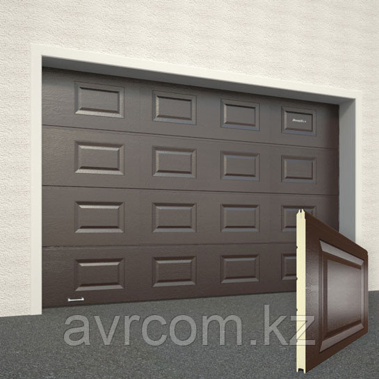 Ворота секционные RSD02, дизайн панели: волна, цвет: коричневый.