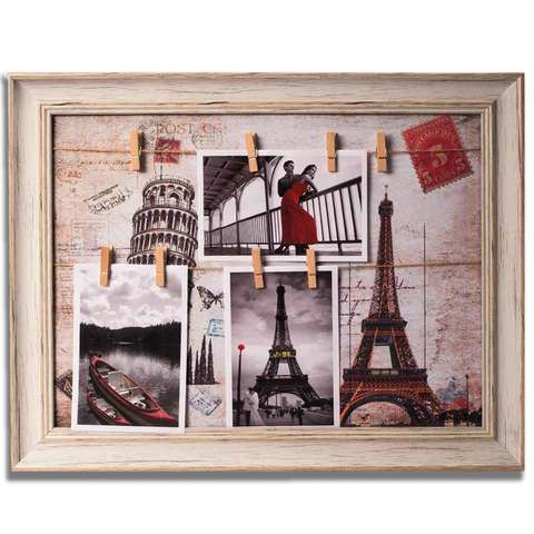 Фотоколлаж с прищепками в картинном багете «Прогулка в Париже» 36х46см 78034