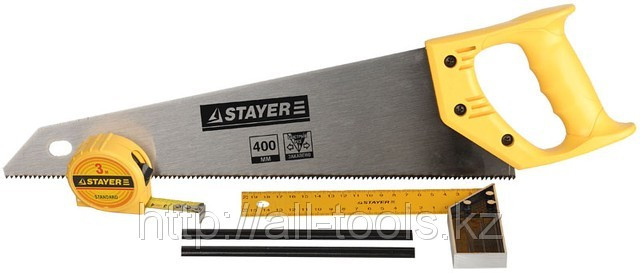 Набор STAYER «STANDARD» для столярных работ: ножовка по дереву 400 мм, угольник 200 мм,