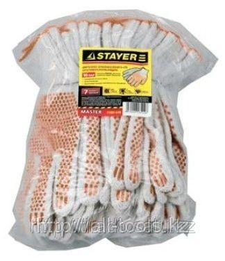 Перчатки STAYER «МASTER» трикотажные, 7 класс, х/б, с защитой от скольжения, L-XL, 10пар - фото 1 - id-p331116