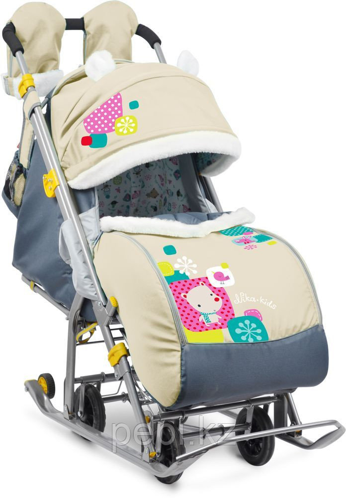 Детские санки-коляска Ника Детям 7-2 люкс с выдвижными колесами, бежевый.