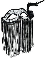 Венецианская маска Коломбина с бахромой и перьями (черно-белая)