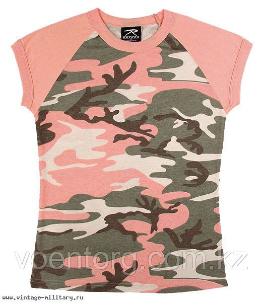 Женская футболка, розовая, камуфлированная - фото 2