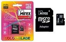 MicroSD с адаптером Mirex 8Gb (class 10)