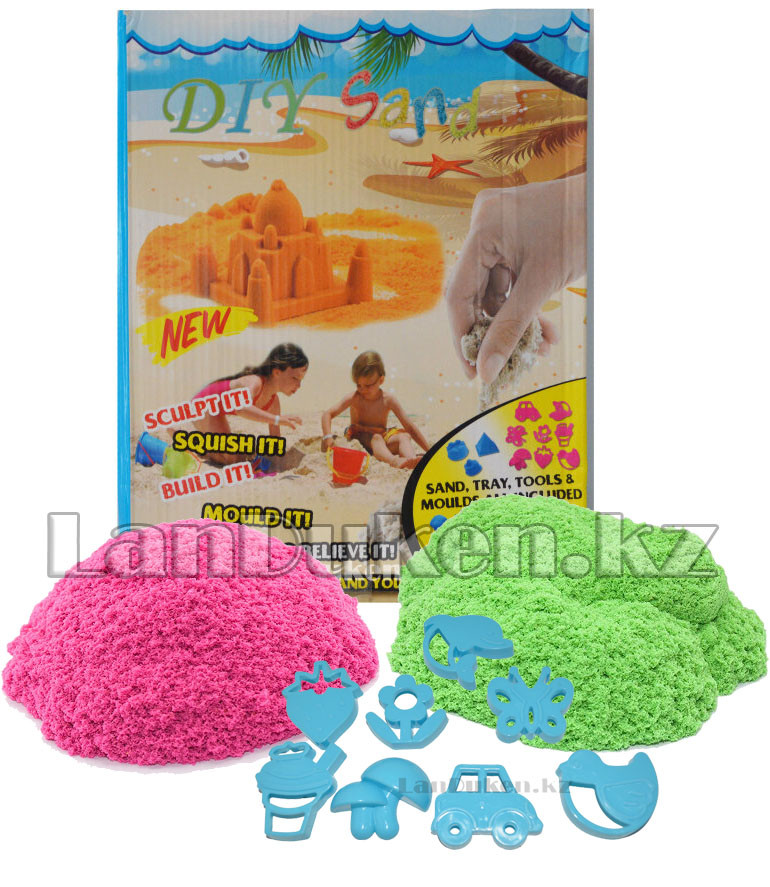 Набор кинетического песка для детей DIY SAND (розовый и зеленый) + Игрушки - фото 1 - id-p35862446