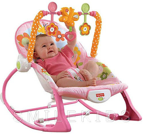 Детский шезлонг, детское кресло-качалка Fisher Price "Розовый кролик"