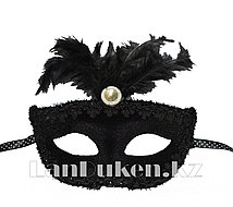 Венецианская маска Коломбина (черная) с пером