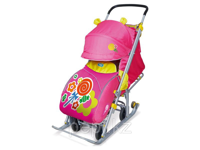 Детские санки-коляска Ника Детям 7 с выдвижными колесами, розовый