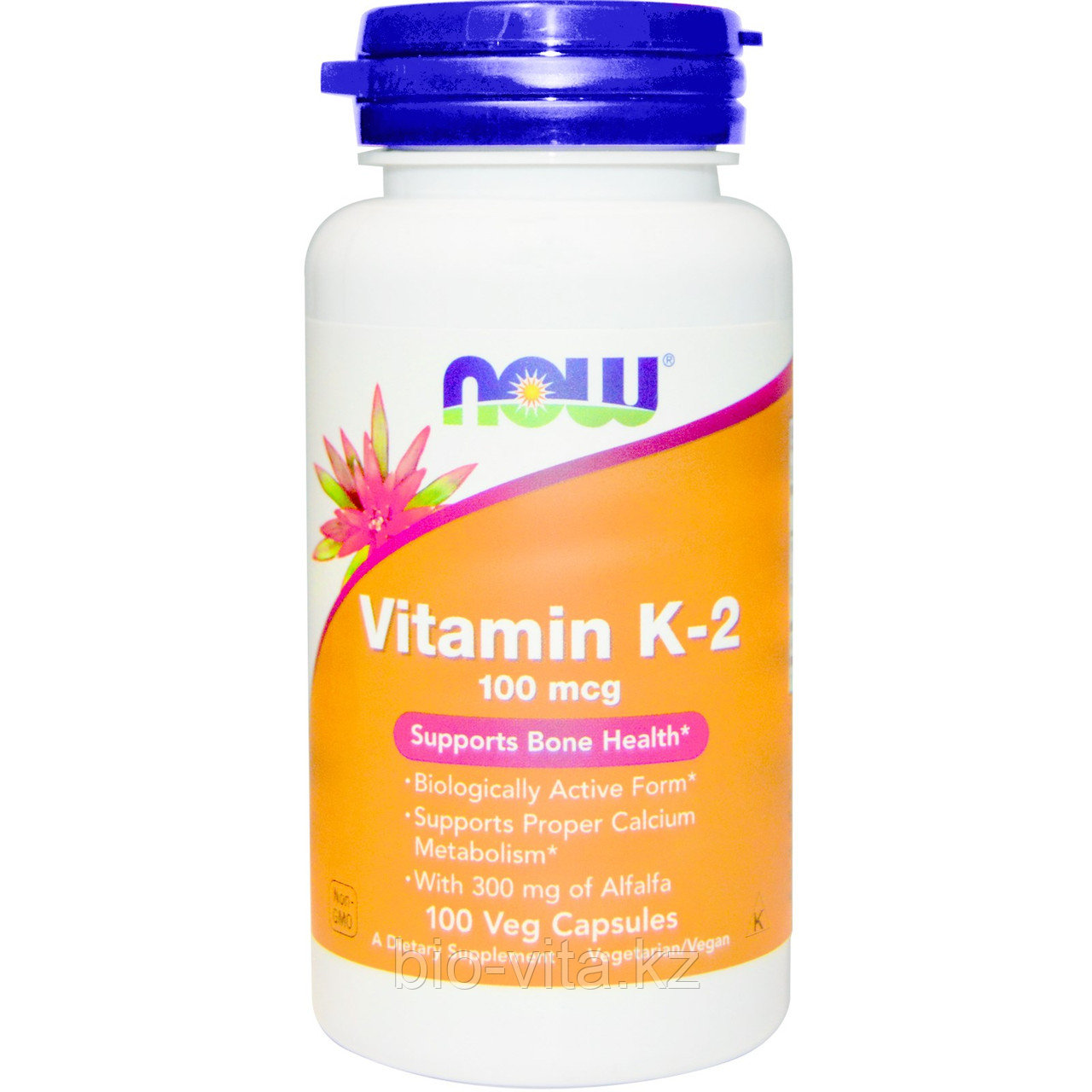 Витамин K-2, 100 мкг, 100 вегетарианских капсул Now foods