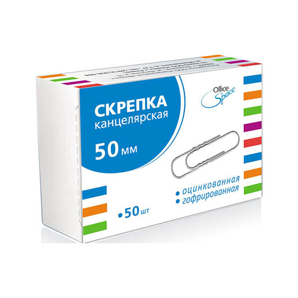 Скрепки оцинкованные гофрированные 50мм, 50шт., карт. упак.