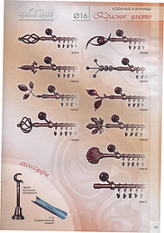 Каталог кованных карнизов в разных цветах, диаметр трубы 16, 19 мм, ассортимент наконечников.