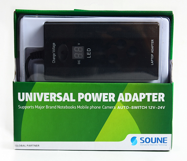 Универсальное зарядное устройство для ноутбуков LCD SOUNE 505L 100W (ручная),10 переходников, для 220B, ручная