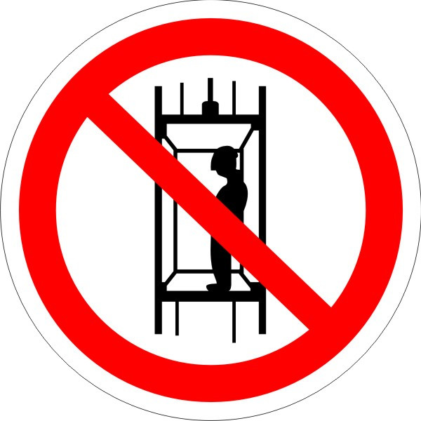 Знак "Запрещается подъем (спуск) людей по шахтному стволу (запрещается транспортировка пассажиров)"