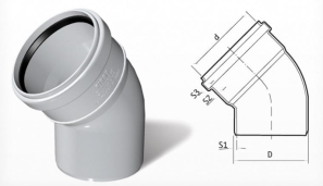 Полуотвод ПВХ канализационный (45°) 3.2 mm д100