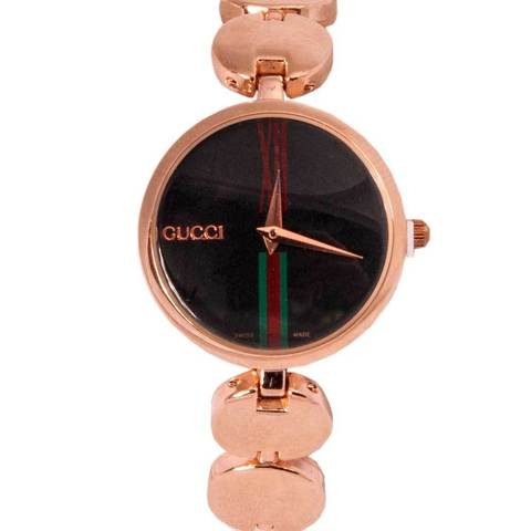 Часы наручные женские реплика GUCCI No.5412 (Розовое золото, чёрный циферблат)