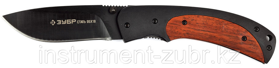 Нож ЗУБР "ЭКСПЕРТ" "НОРД" складной, эргономичная металлическая рукоятка с деревянными вставками, 190мм/лезвие 80мм                                    , фото 2