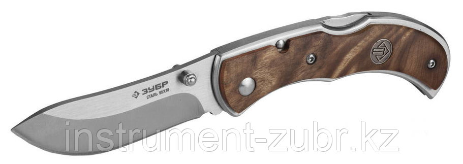 Нож ЗУБР "ПРЕМИУМ" СКИФ складной, эргономичная рукоятка с деревянными накладками,180мм/лезвие 75мм                                                    , фото 2