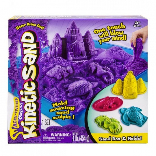Набор, песок для лепки Kinetic sand, 1 яркий цвет, 454 гр, лоток, 4 формочки