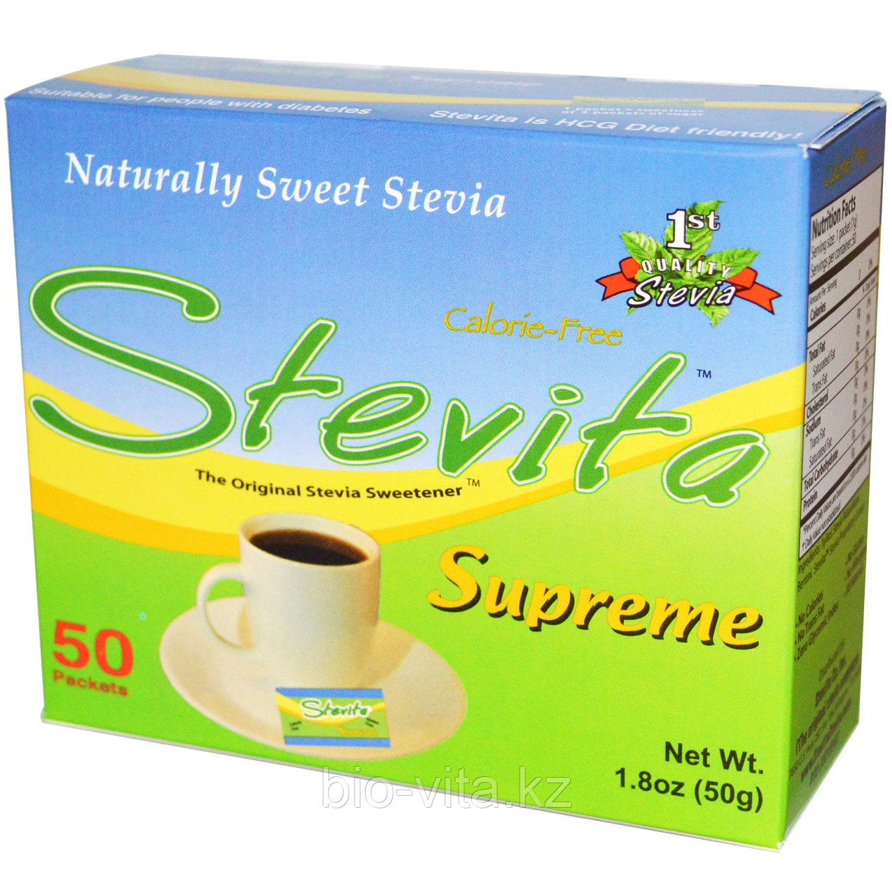 Stevita, Высококачественная стевия, Натуральный сахарозаменитель. 50 пакетиков.