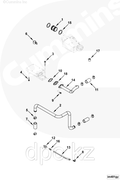 Трубка ОЖ к радиатору короткая Cummins KTA-19 3201401 3201284 3012303