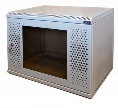 Шкаф настенный МиК 6U, 600*450*360, BASIS, серый, дверь-перфорация+стекло, фото 1