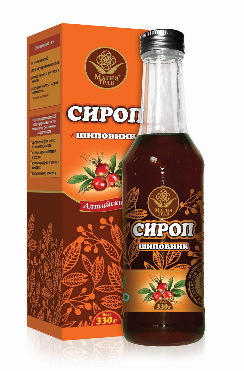 Сироп Шиповник, стеклянная бутылка, 330гр