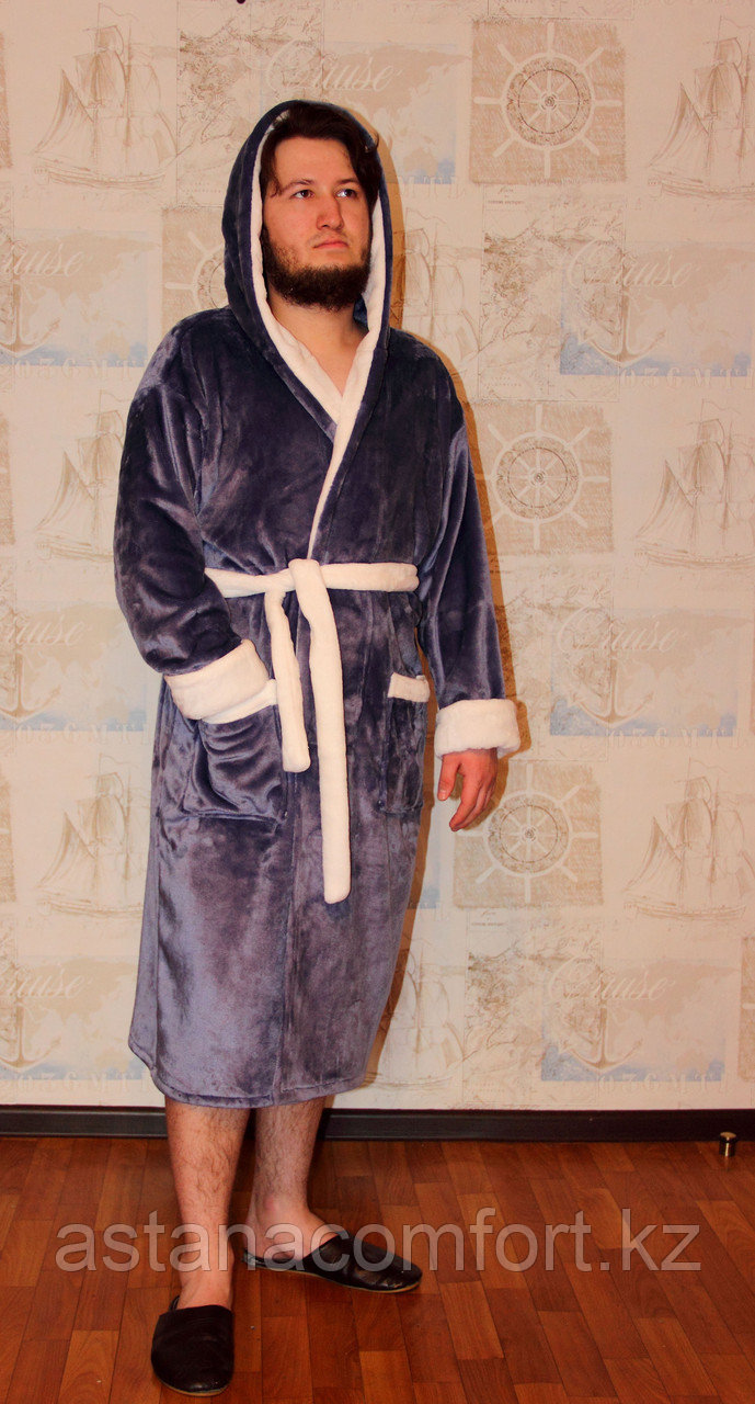 Домашнний мужской халат  с капюшоном, вельсофт