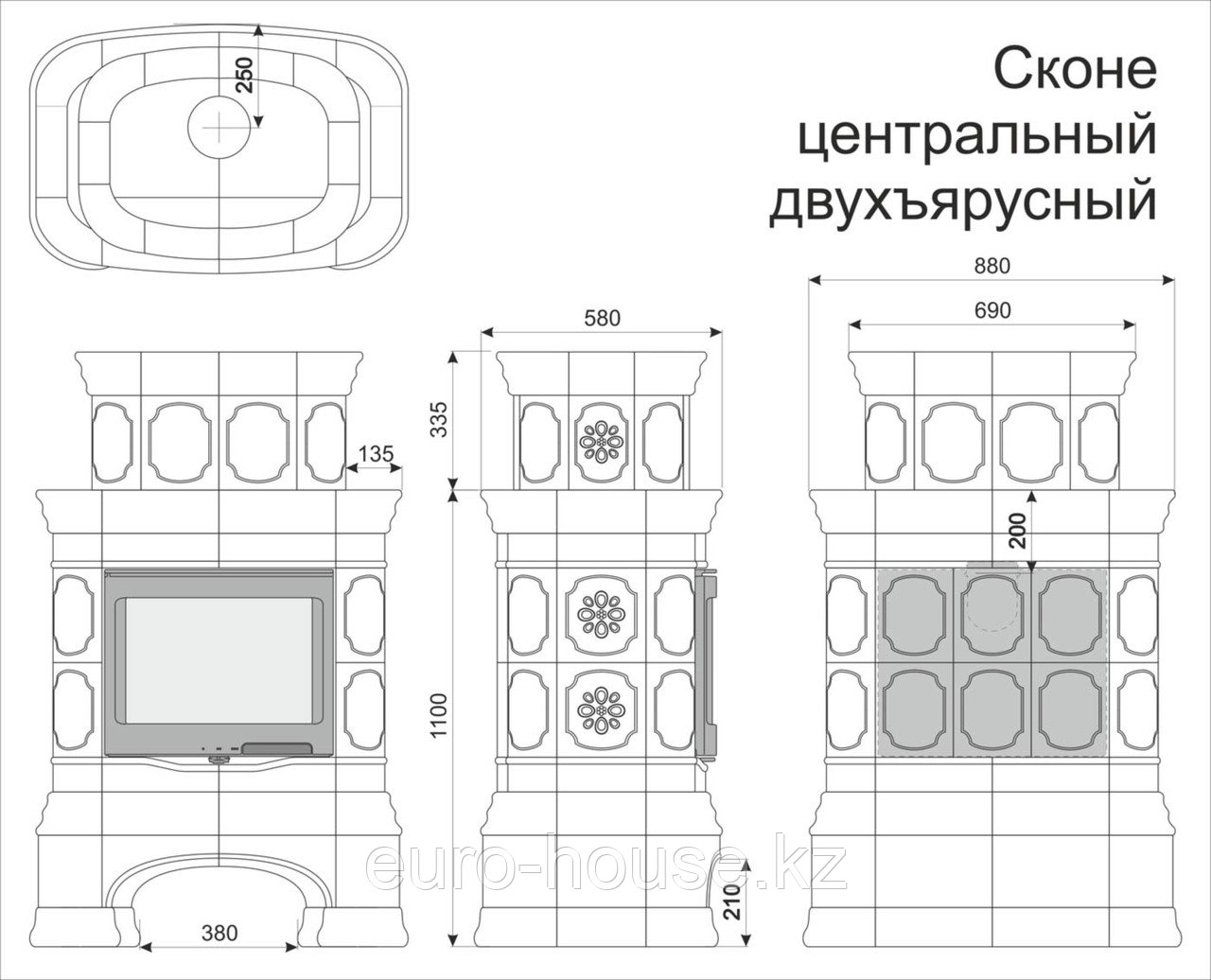 Изразцовый камин "Сконе" центральный двухъярусный - фото 9 - id-p42511399