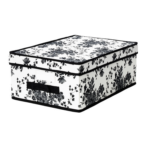 Коробка с крышкой ГАРНИТУР черный/белый цветок ИКЕА, IKEA 