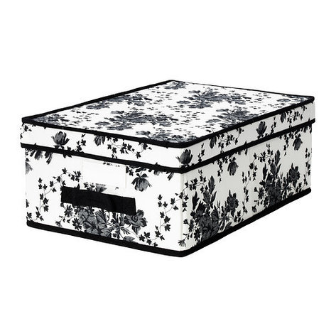 Коробка с крышкой ГАРНИТУР черный/белый цветок ИКЕА, IKEA , фото 2