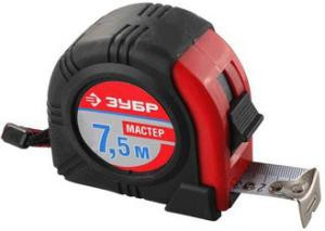 Рулетка ЗУБР "МАСТЕР", обрезиненный корпус, на карточке, 7, 5 м/ 25 мм