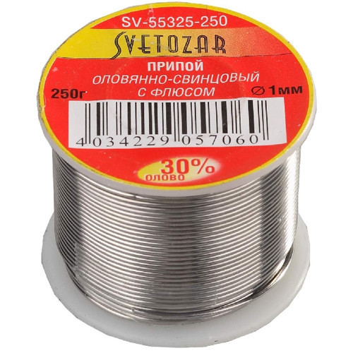 Припой СВЕТОЗАР оловянно-свинцовый, 30% Sn / 70% Pb, 100гр