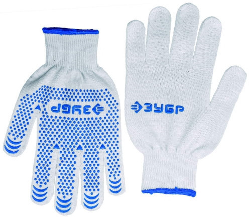 Перчатки ЗУБР "ЭКСПЕРТ" трикотажные, 12 класс, х/б, с защитой от скольжения, S-M