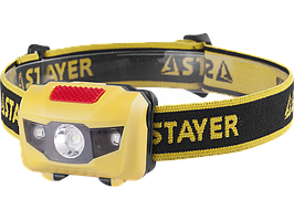 Фонарь STAYER "MASTER" налобный светодиодный, 1Вт(80Лм)+2LED, 4 режима, 3ААА