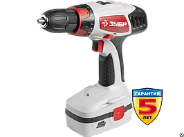 Дрель-шуруповерт ЗУБР "ПРОФЕССИОНАЛ" аккум, 10мм, 0-400/0-1150об/мин, 2.0 А/ч, 18В, эл тормоз, доп. аккум, кей