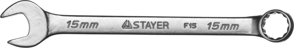 Ключ STAYER "MASTER" гаечный комбинированный, хромированный, 15мм