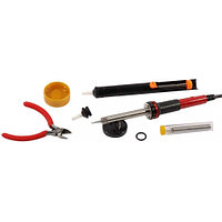 Наб. д/паяльных работ СВЕТОЗАР, паяльник SV-55300+подстав.+припой+жало сменное+шприц+насад.на жало+канифоль+кусач., 60Вт